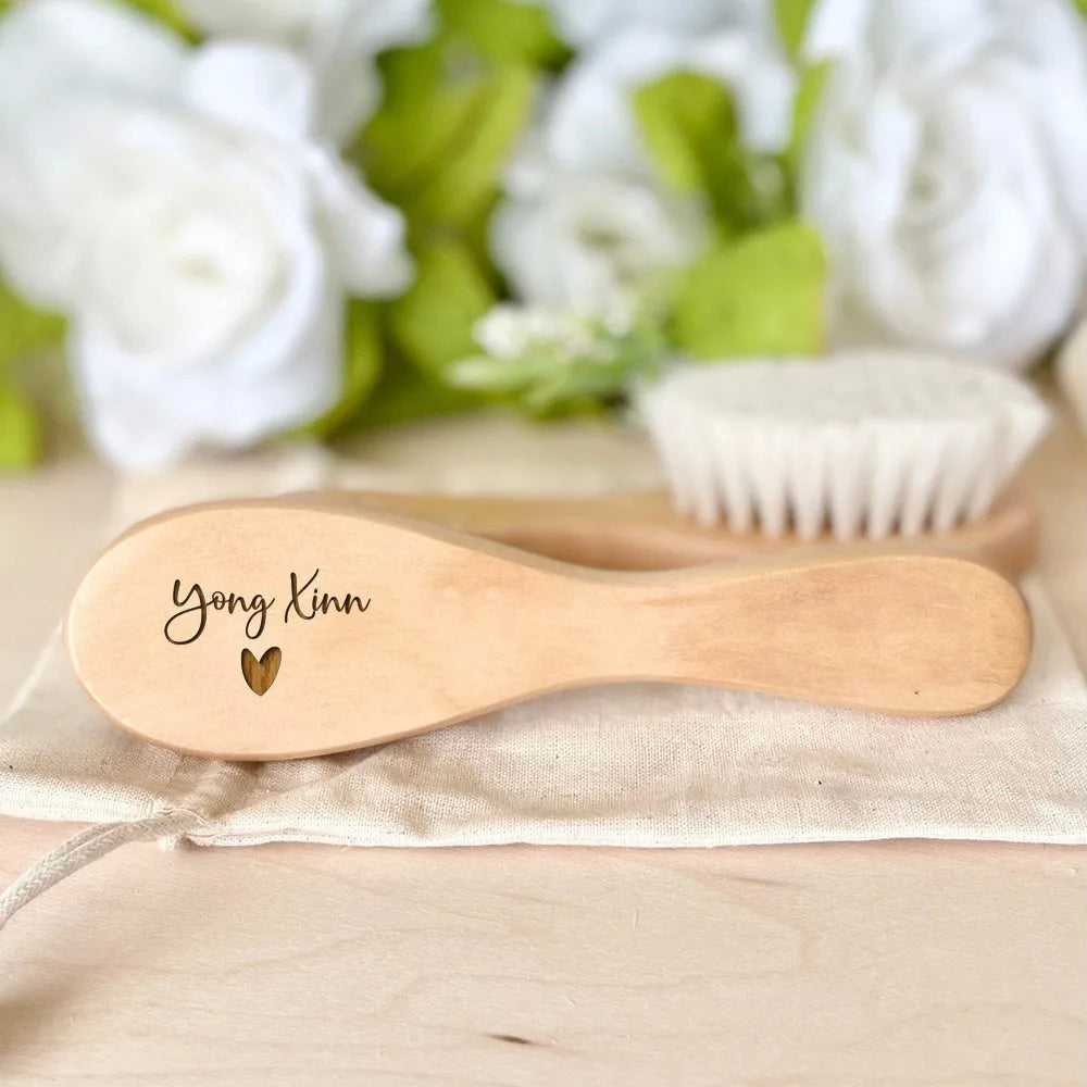 Personalized Baby Hair Brush – Custom Name Wooden Newborn Grooming Gift
