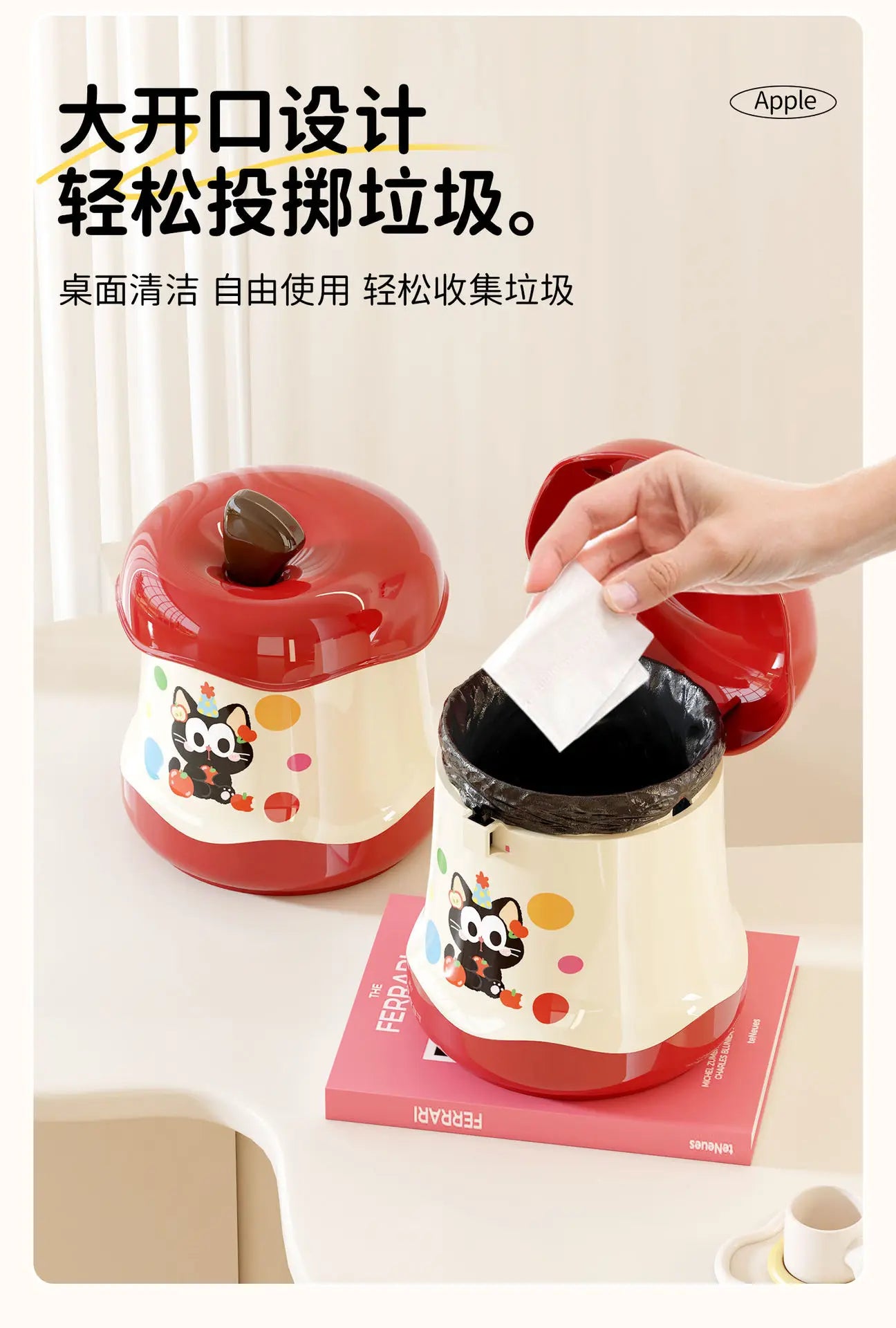 Desktop Trash Can Mini Cute Garbage Basket Household Garbage Bins with Lid Storage Bin Storage Box for Office Bedroom Dormitory