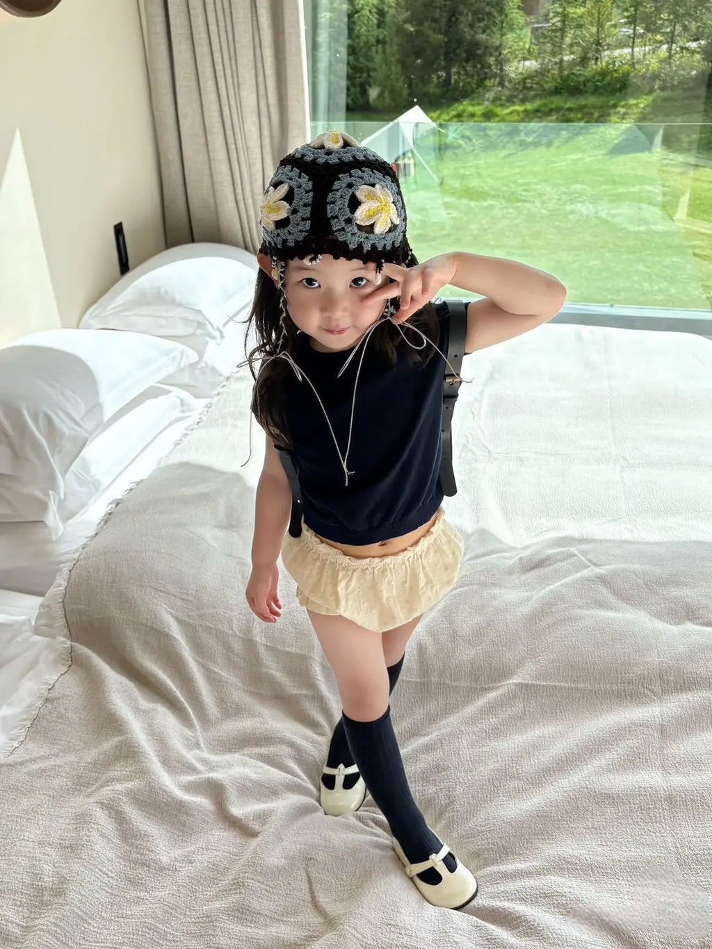 Korean-style trendy children's hat, hand-crocheted  hollow hat, outdoor breathable pullover hat, knitted hat for baby girls