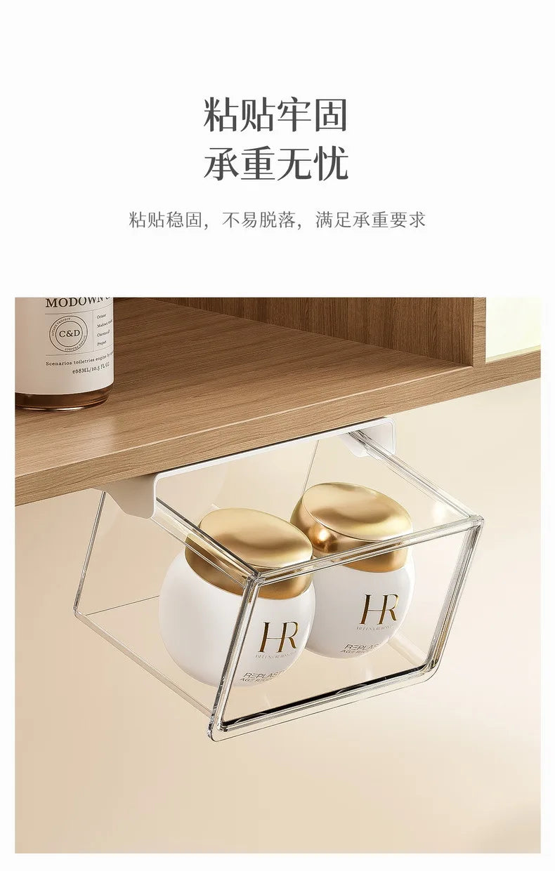 Transparent Drawer Storage Box Pull-Out Under Mirror Cabinet Oragnizer Case Bathroom Makeup Cotton Stick Makeup Holder Organizer