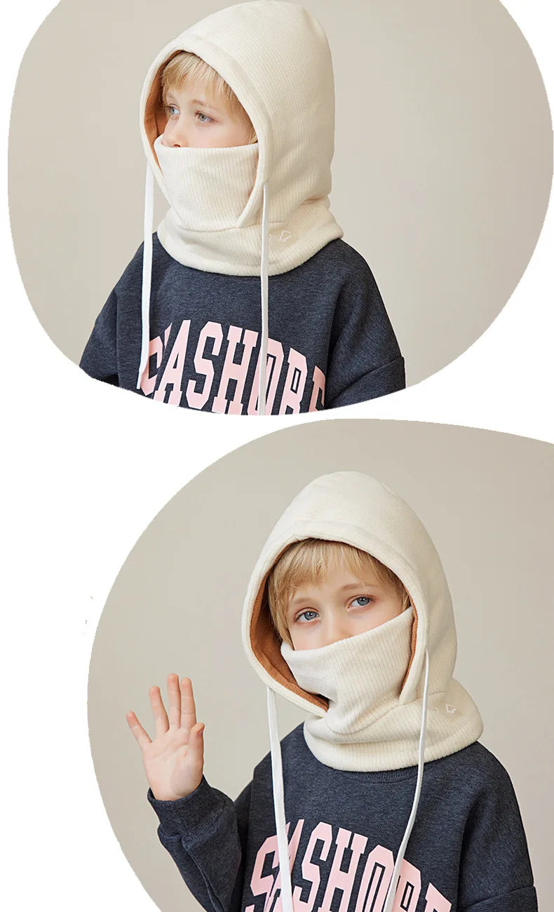 Children Winter Hat Scarf Mask One-piece Ears Neck Warmer Kids Bonnet Hats for Skiing Fleece Lining Child Girls Boys Cap 4-10Y