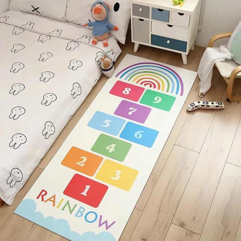 Hopscotch Space Print Runner Rug Anti Slip Floor Mat Kids Bedroom Playroom Cartoon Rocket