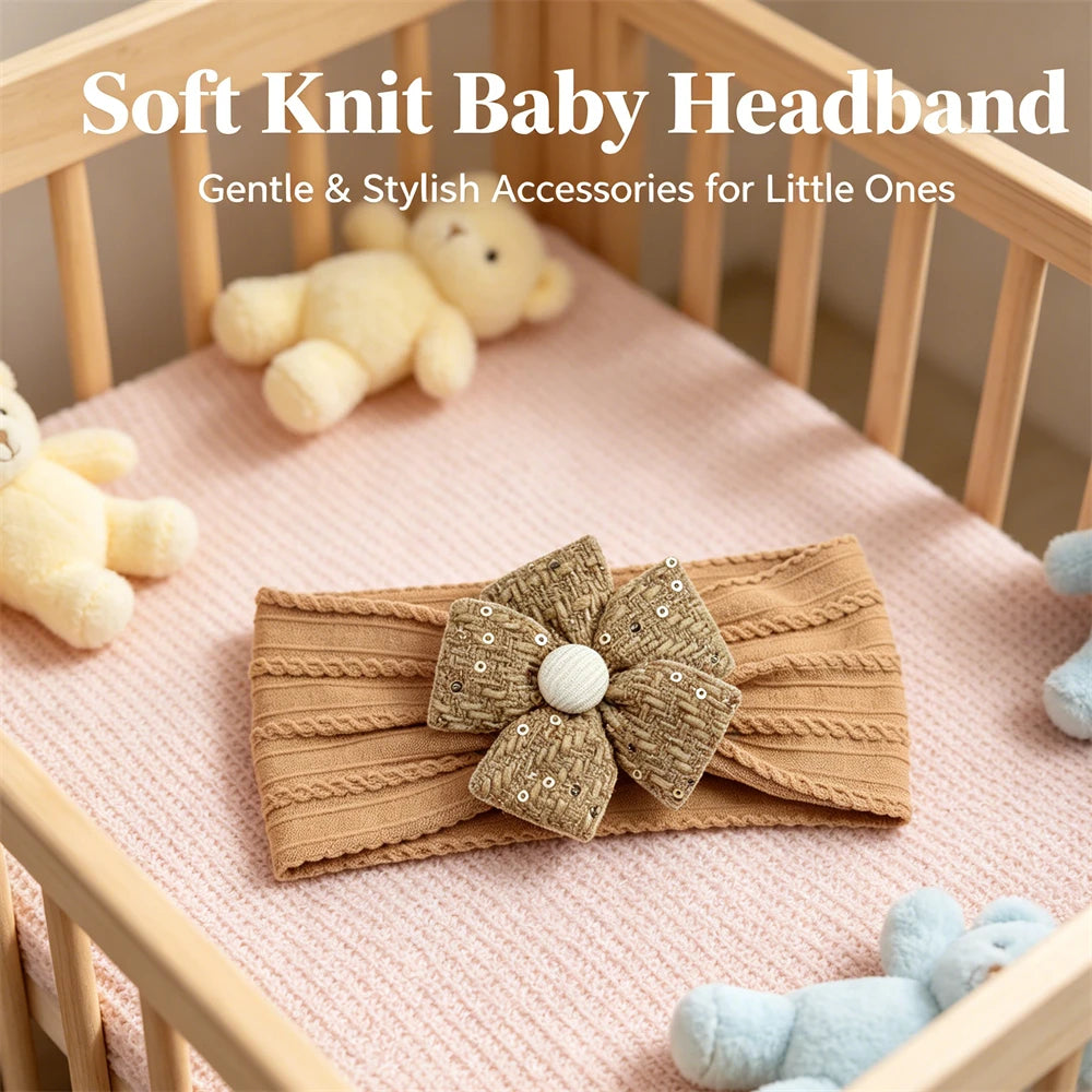 2026 New Arrival Baby Girl Flower Headband Soft Nylon Elastic Turban Sequin Tweed Bow Newborn Hairbands Toddler Hair Accessories