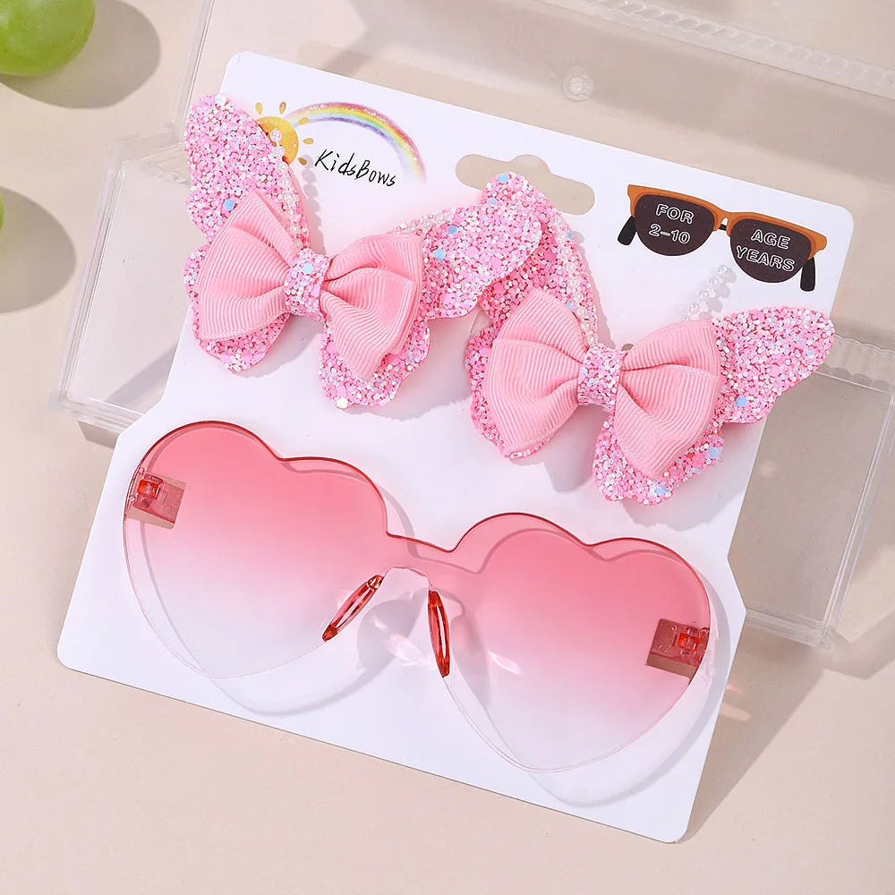 Peaches Kids Sunglasses And Hair Clip Set With Butterfly Hairpins Delicate Headwear Gift Set
