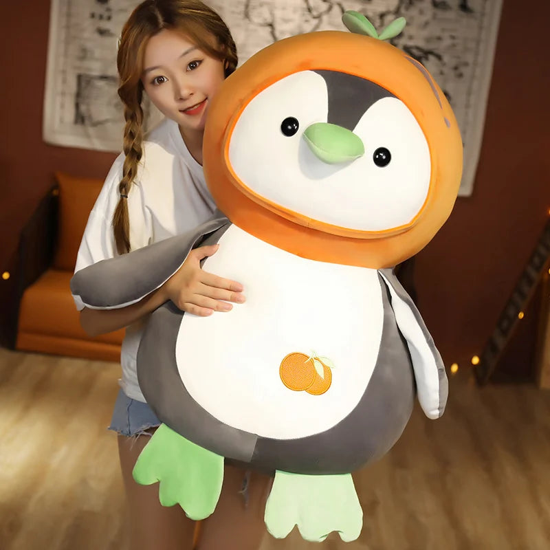 1PC Cartoon Penguin Plush Toys Kawaii Soft Doll Dress up Strawberry Orange Kids Plushie Girls Gift