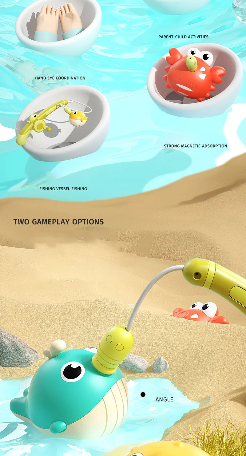 Magnetic LED Light Up Fishing Games Baby Bath Toys Set with Fishing Rod Toddler Bathtub Floating Water Toys for Kids Gift