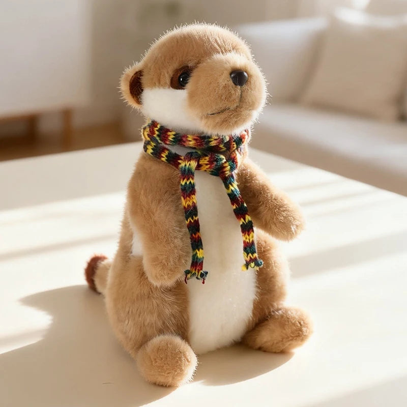 Meerkat Plush Toy 22cm Soft Stuffed Animal Doll With Scarf For Kids And Collectors