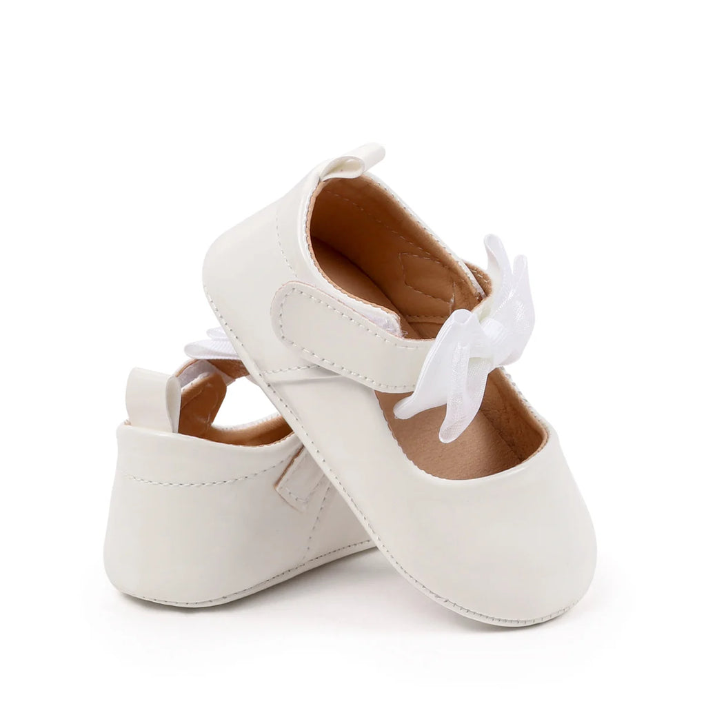 Spring And Autumn Baby Girls Cute Solid Color Bowknot Decor Soft Sole Flats Shoes First Walkers Non-Slip  Princess Shoes 0-18M