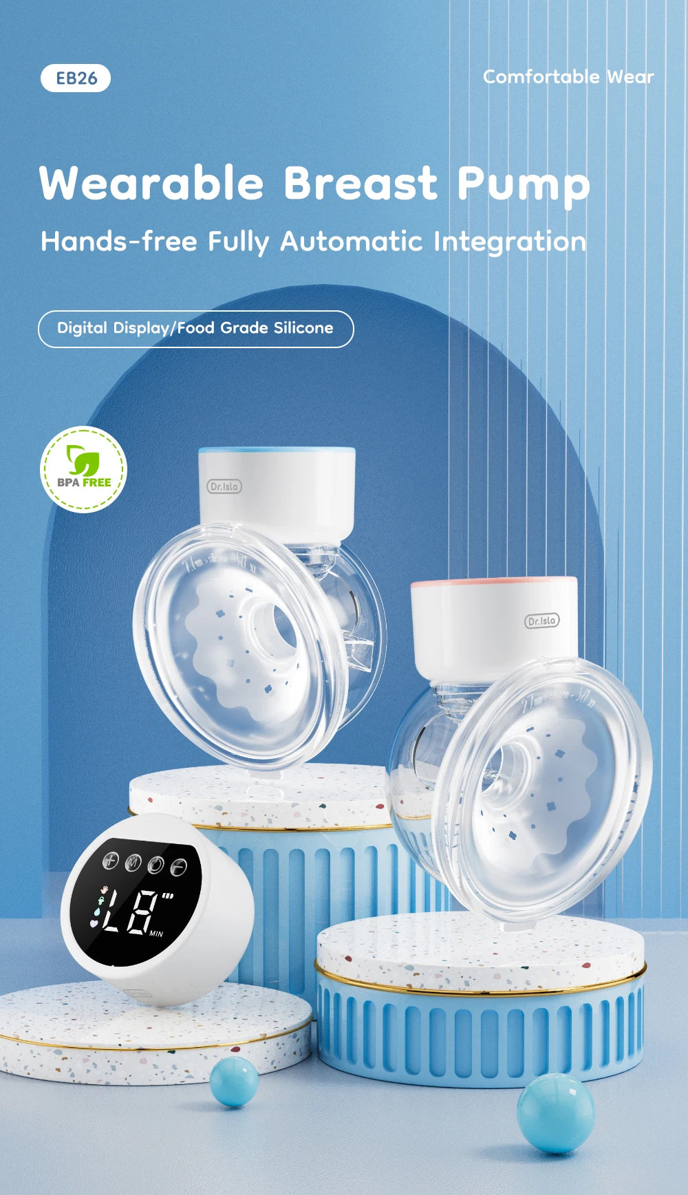 MAMIJOY 2PCS Wearable Electric Breast Pumps 4 Modes＆12 Levels Hands Free Breast Pump 40dB Low Noise Free 19/24mm Flange DEB26D