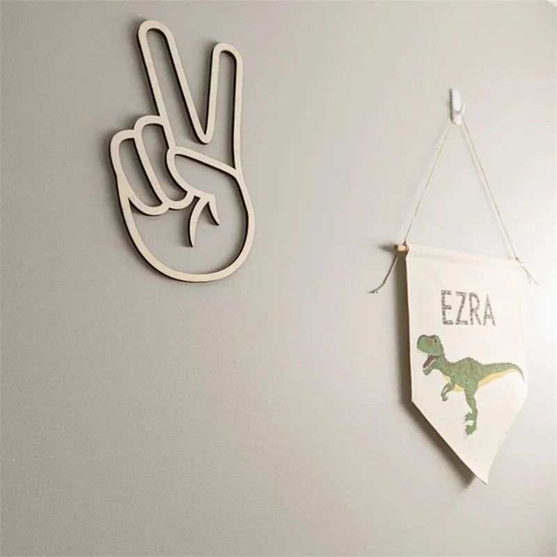 Scandinavian-Inspired Wooden Gesture Wall ArtPersonalized Gesture - Creative Home & Game Room Decor, Reusable, Perfect For Photo