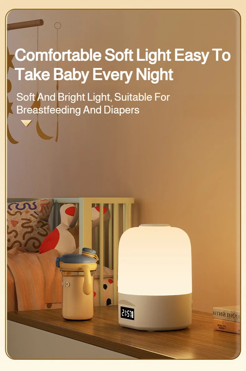 LED Bedside Lamp with Clock Display Touch Control Dimmable Night Light USB Rechargeable for Bedroom Baby Feeding
