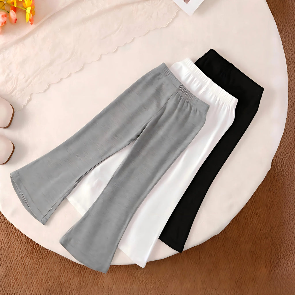 Girls' Bell bottom Pants Solid color Elastic Waist Embroidered Bell Bottom Pants 1-8 Years Girls' Fashionable Versatile Pants