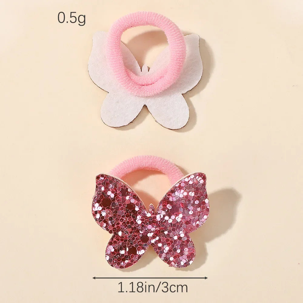 20Pcs/lot Sequin Butterfly Hairbands for Children No Harm To Hair Cartoon Towel Rope Girls Ponytail Holder Rubber Band Headwear