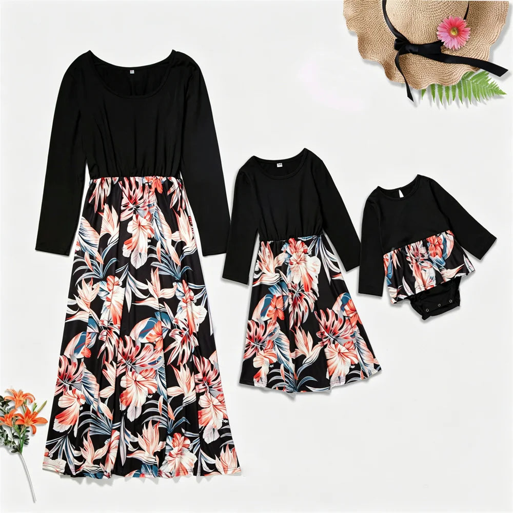 Summer Mother Daughter Dress Women Children's Clothing Vestido Baby Romper Boho Maxi Dress Family Matching Outfits Girls Dresses