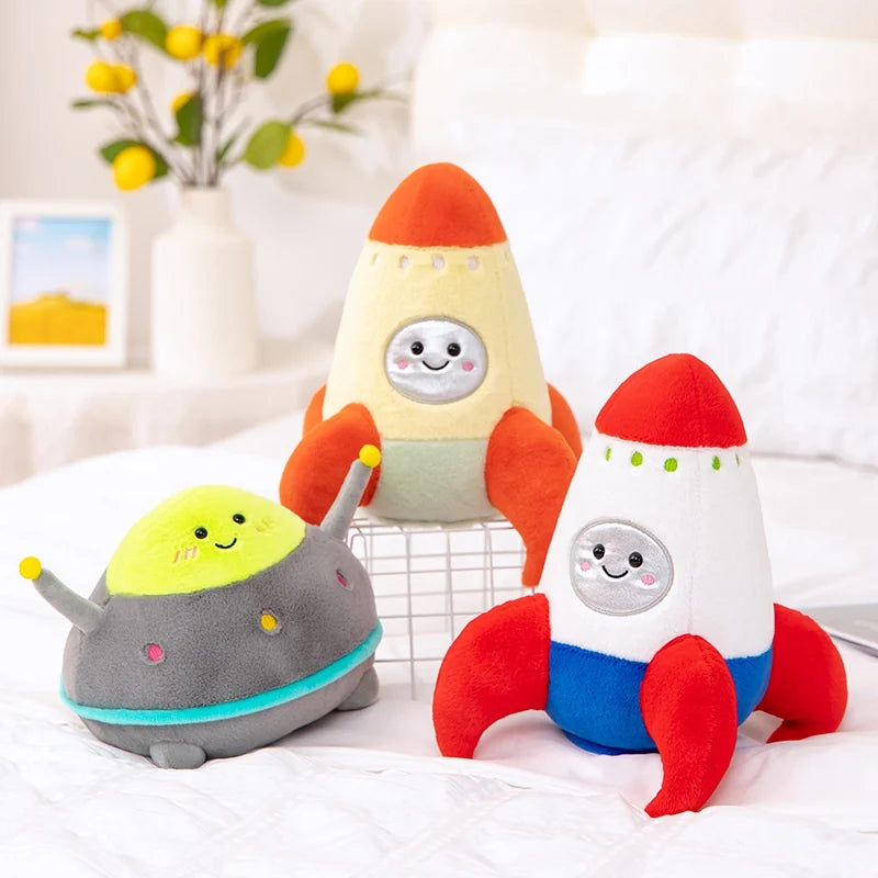 Hot 18/27cm Plush Rocket Toy Stuffed Spaceship Soft Throw Pillow for Kids Educational Birthday Gift Space Discovery Decor