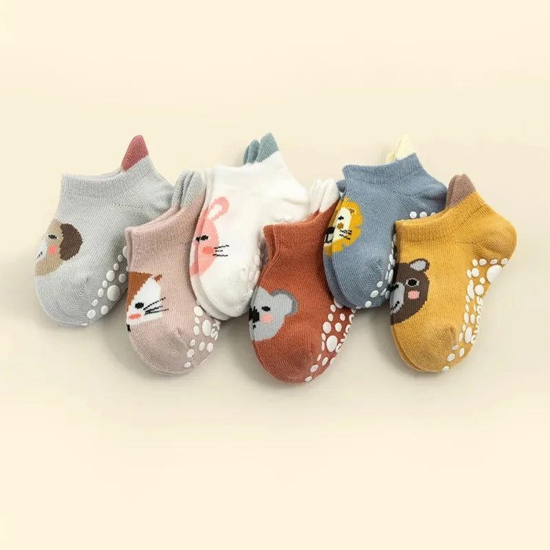 6 Pairs/Lot Cotton Baby Anti-slip Boat Socks