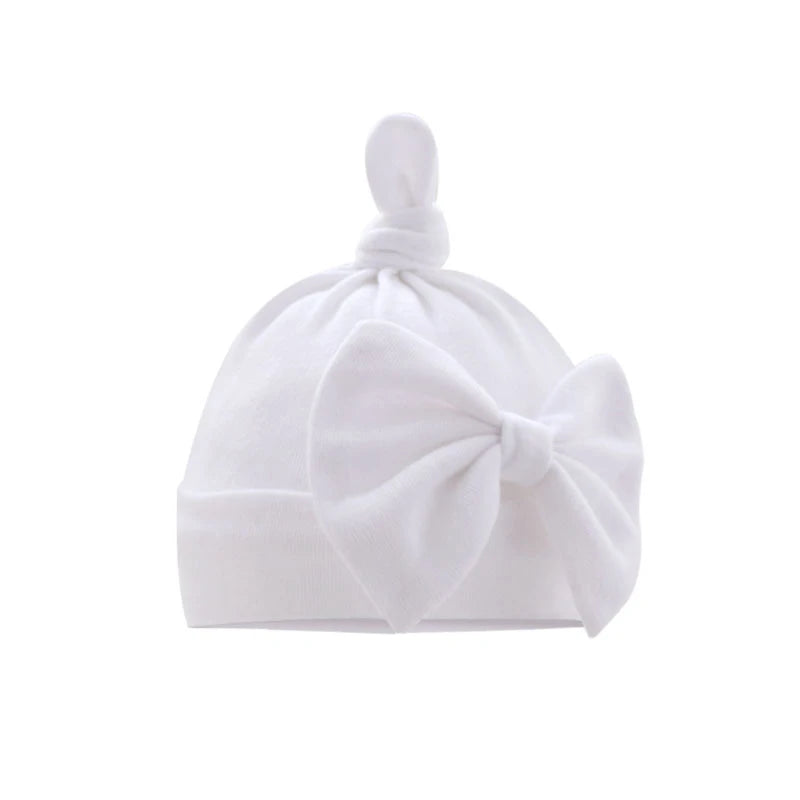 Solid Cotton Bow Knot Turban Hats for Baby Girls Beanies Soft Thin Elastic Caps Bonnet Newborn Infant 0-6 Months Headwraps