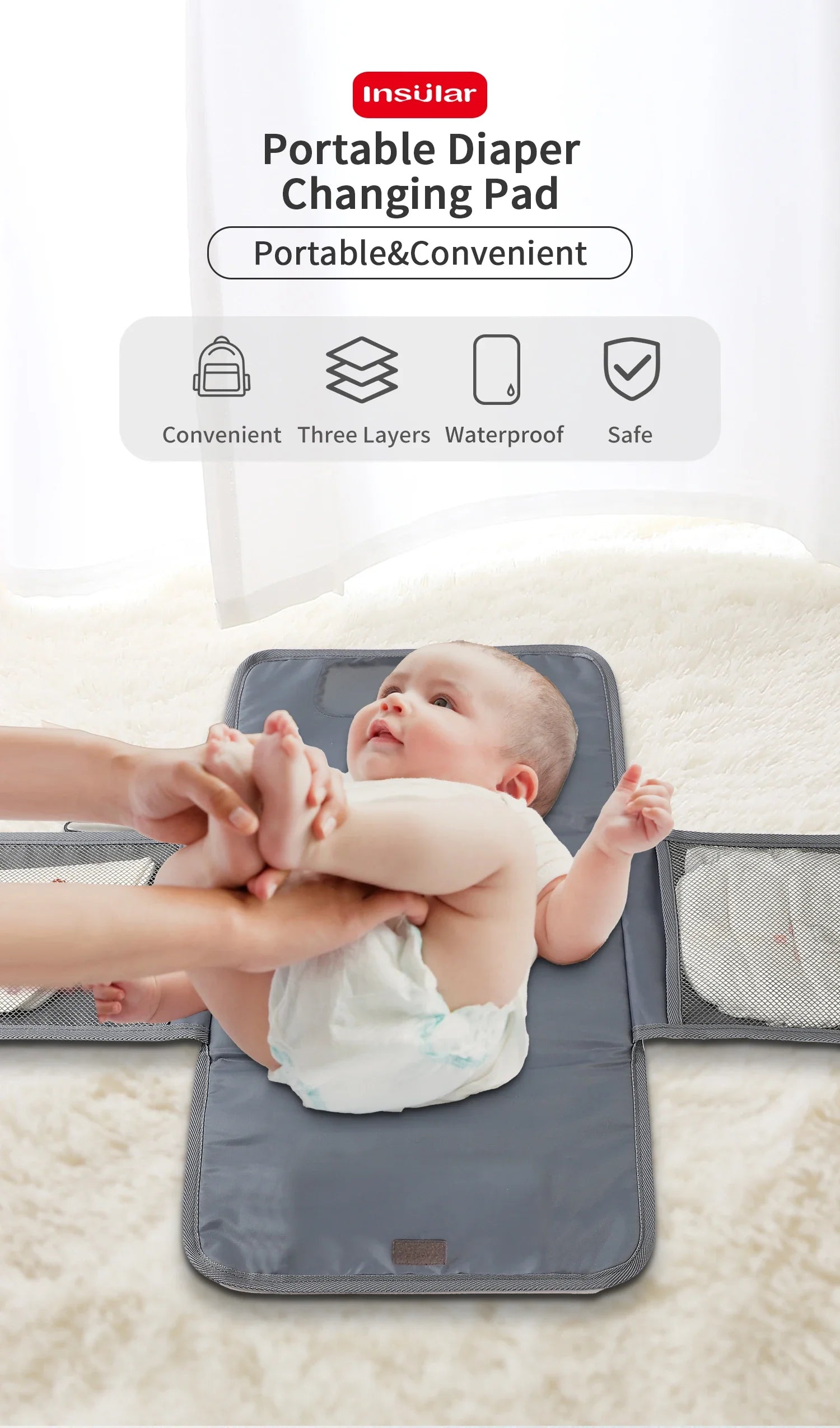 INSULAR Baby Nappy Changing Cushion Fordable Storage Bags Waterproof Kids Washable Mattress Mother-Infant Care Products