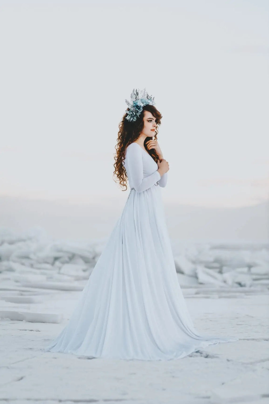 Maternity V-neck Gown Long Sleeve Trailing Maxi Dress Elegant Photo Shoot For Pregnant Women Photography