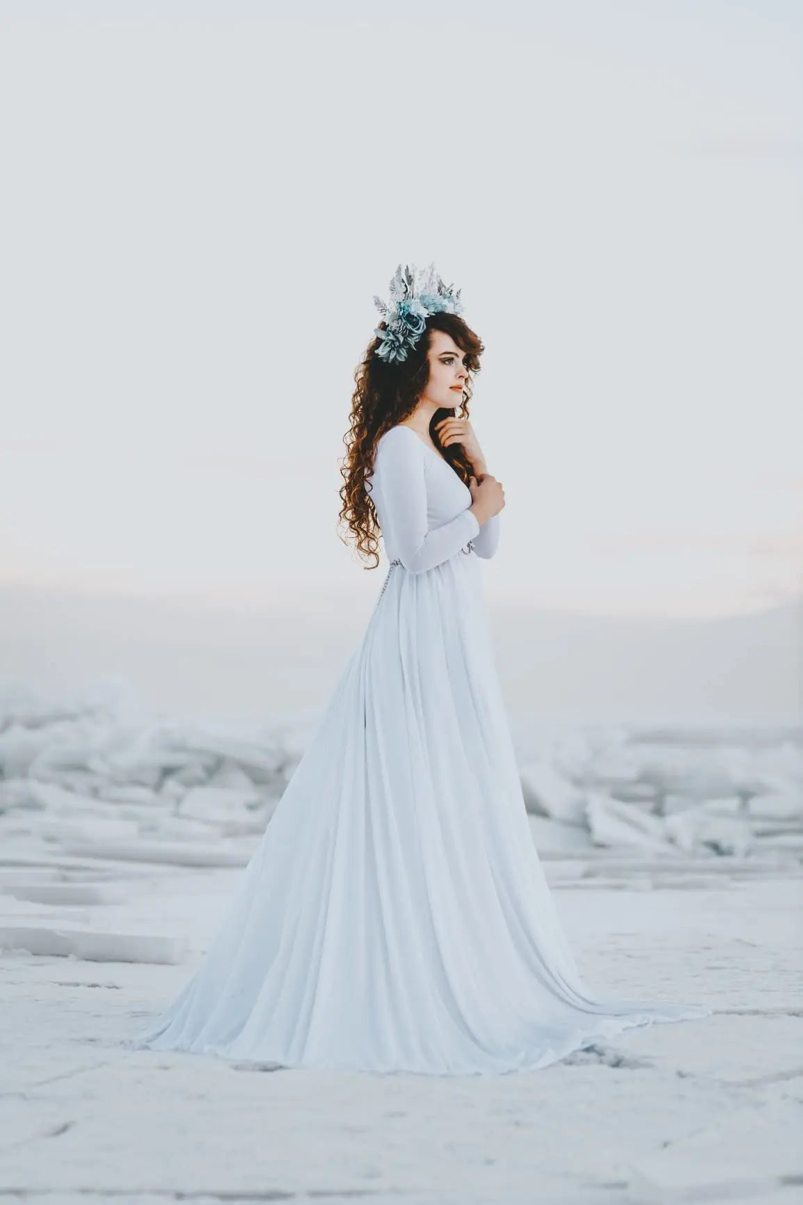 Maternity V-neck Gown Long Sleeve Trailing Maxi Dress Elegant Photo Shoot For Pregnant Women Photography