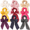10Pcs Random Color Hair Band Elastic Bowknot Rubber Band Solid Color Headrope High Ponytail Leather Band