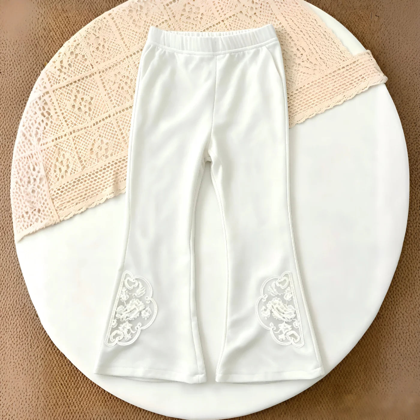 Girls' Bell bottom Pants Solid color Elastic Waist Embroidered Bell Bottom Pants 1-8 Years Girls' Fashionable Versatile Pants