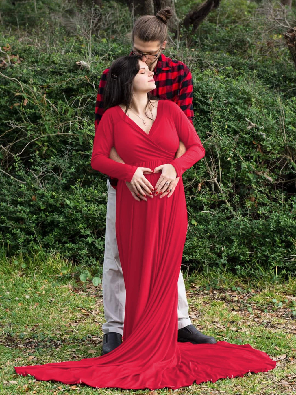 Maternity V-neck Gown Long Sleeve Trailing Maxi Dress Elegant Photo Shoot For Pregnant Women Photography
