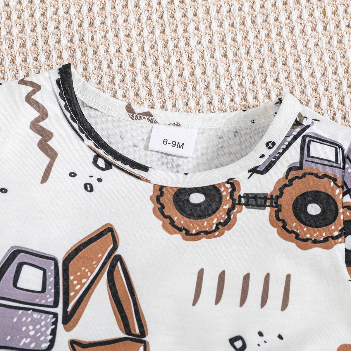 2Pcs Male Baby Set Cartoon Mechanical Digging Machine Printed Short Sleeve+Pants Set 6-24 Months Male Baby Summer Casual Set