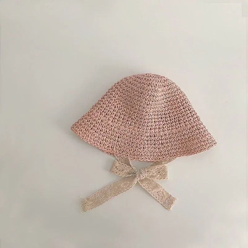 Fashion Lace Baby Hat Summer Straw Bow Baby Girl Cap Beach Children Panama Hat Princess Baby Sun Hats and Caps for Kids 1PC