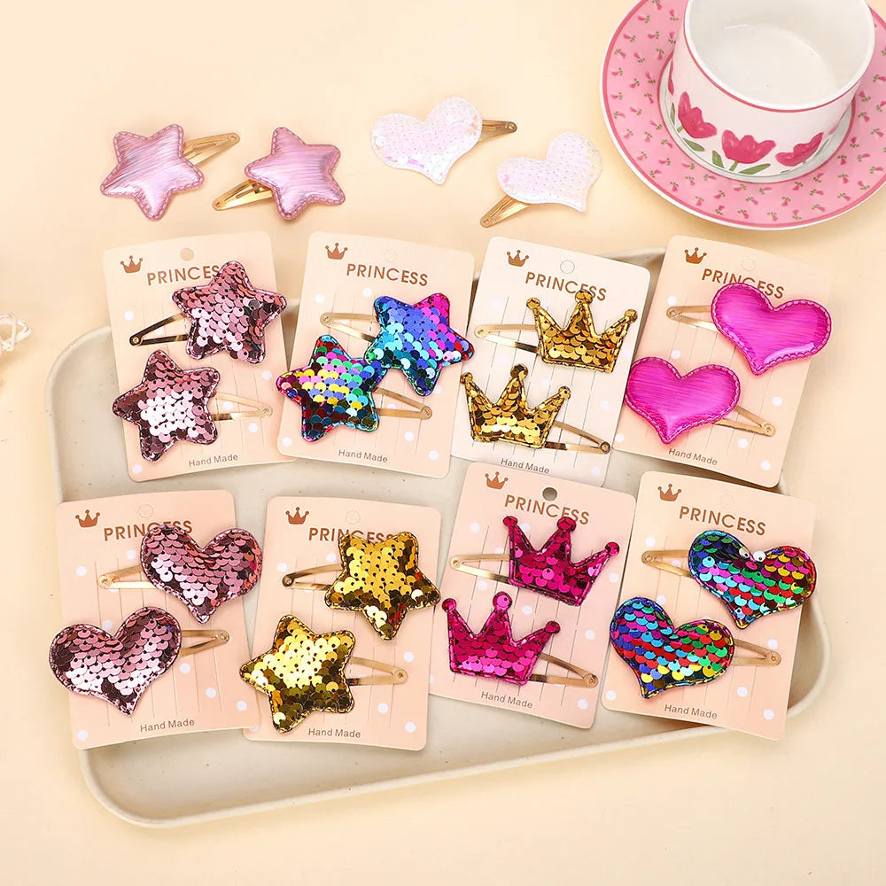 2Pcs Princess Sequin Star Heart  Hairpins Scale Cute for Girls Children Headwear Hairgrip Hair Clips Barrettes Hair Accessories