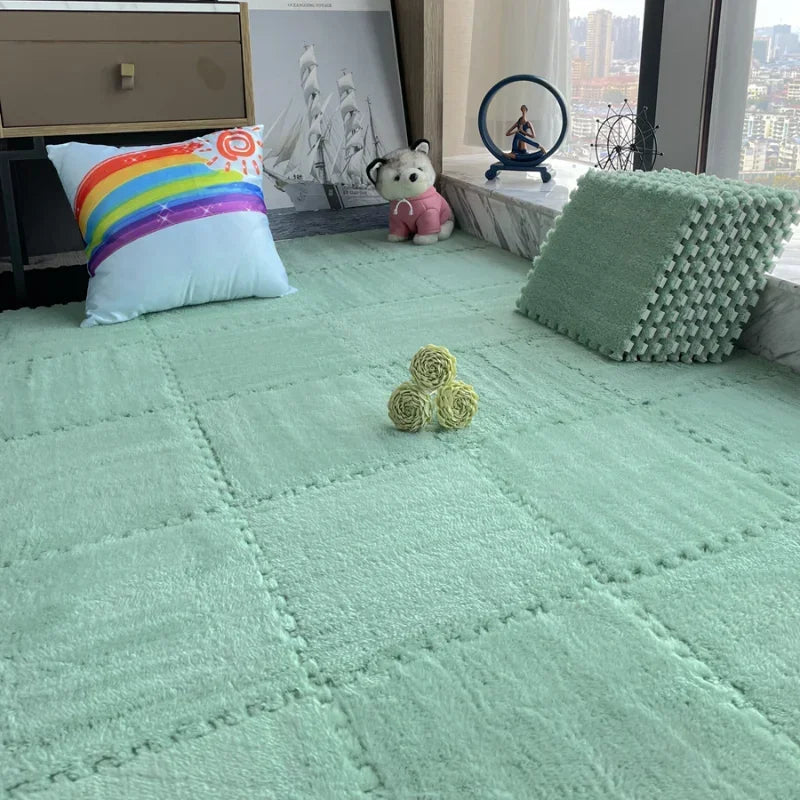 Soft Plush Kids Rug Play Mat 30x30cm Interlocking Puzzle Tiles for Floor Cushion