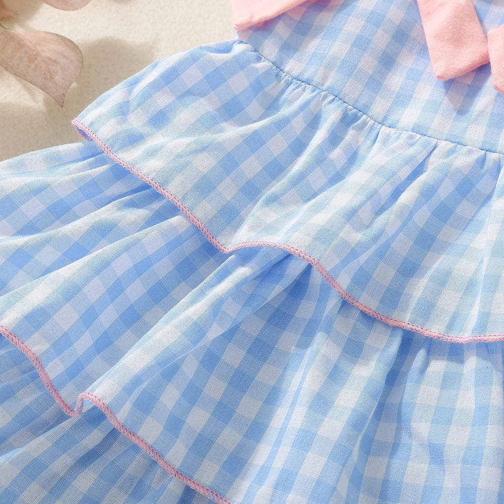 Summer female baby blue bow strap dress sweet and cute