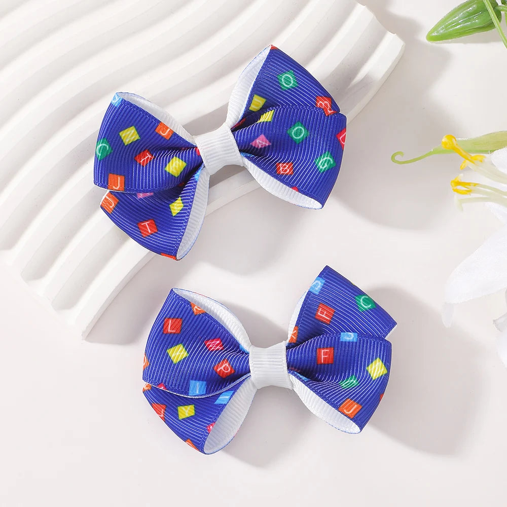 2 Cute Letter Bow Hair Clips Set For Children Model 2CLB Back To School Colorful Hair Accessories