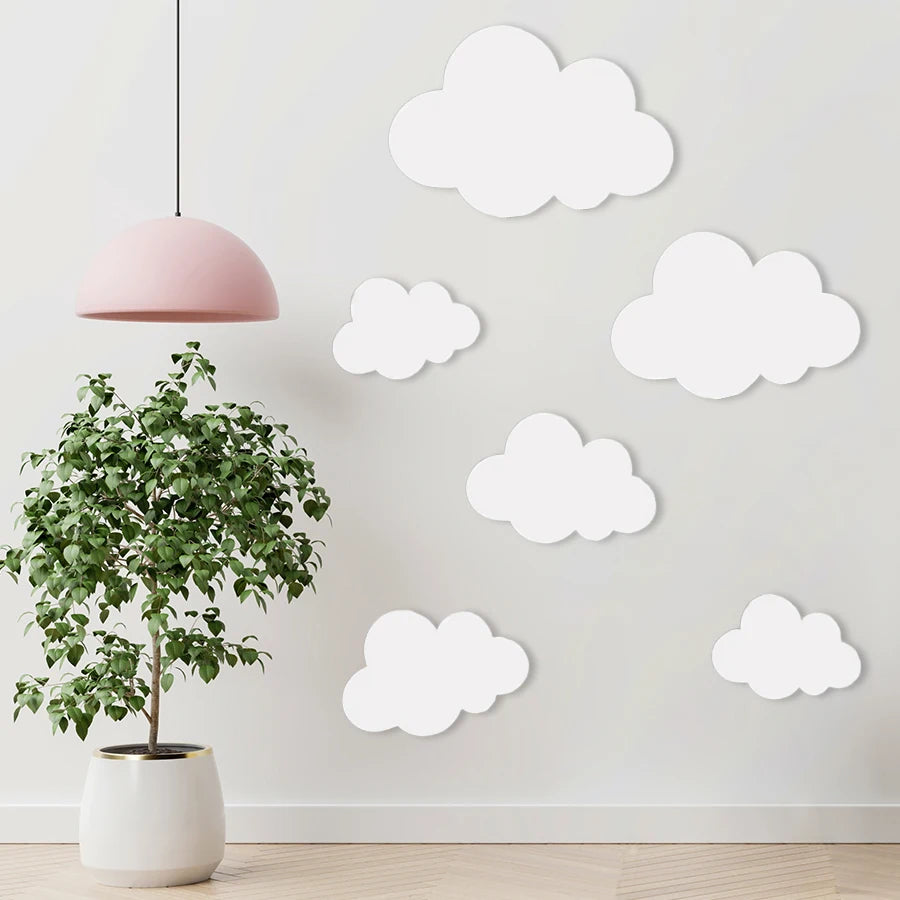 6Pcs/Set Nordic Style Sky Enthusiast Large White Wooden Cloud Wall Stickers Wooden Cloud Sign Set Home Bedroom Living Room Hallway Wooden Cloud Wall Decor Bohemian Coffee Bar Bar Wall Decoration Wall Stickers Boys and Girls R