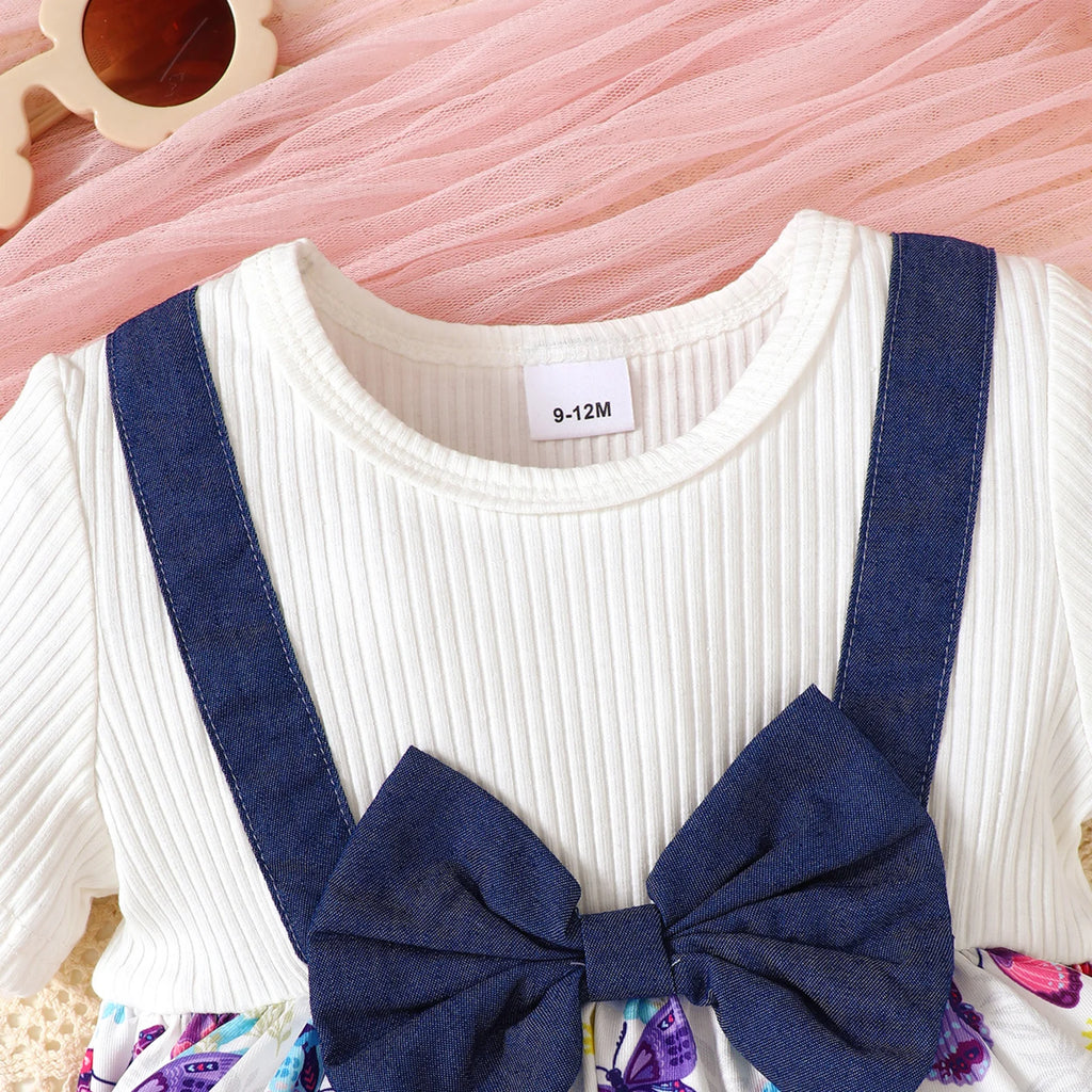 Baby girl Summer Set with Beautiful Butterfly Print Top and Flared Pants, Fashionable 2Pcs/Set for 0-3 Year old Girls' Clothing