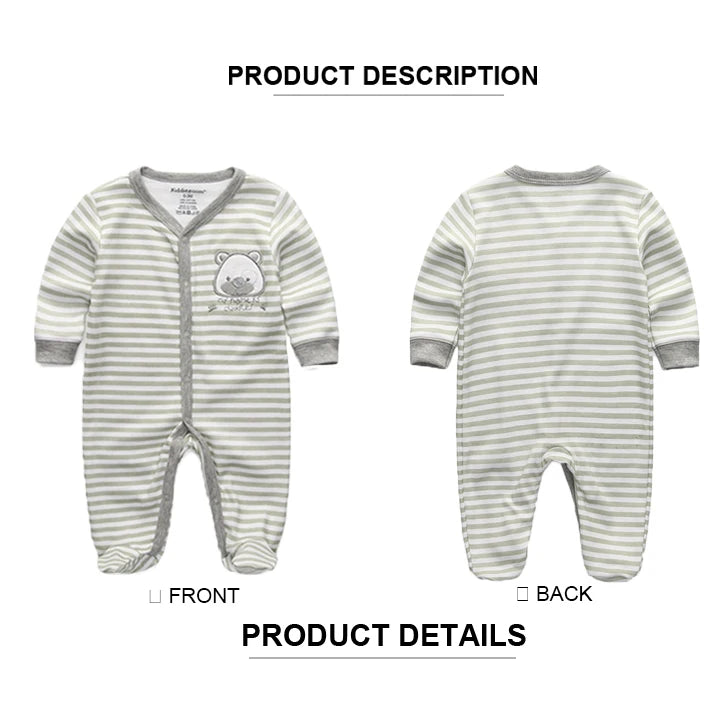 Kiddiezoom Four Seasons Unisex long Sleeve Causal Baby Boy Girl Rompers Soft 100%Cotton Newborn Jumpsutis Clothing