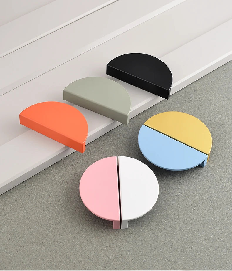 Wardrobe Door Handle Half Round Kitchen Cabinet Knobs Dresser Drawer Handle Colorful Pink Blue Green White Knobs For Furniture