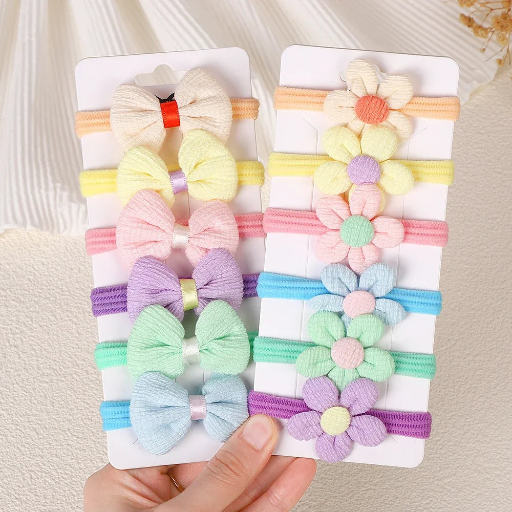 10Pcs/Lot Girls Headbands Flower Hair Strap Horsetail Head Rope Kids Braided Towel Ring Accessories