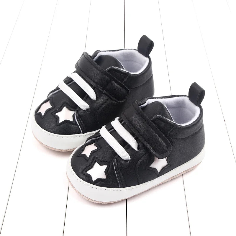 2025 Spring And Autumn Baby Boy and Girl Shoes Soft PU Anti-slip Casual Prewalking Shoes for 0-18M First Step Shiny Stars BC2275