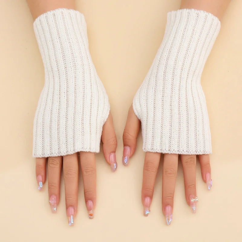 Autumn Winter Fashion Warm Fingerless Solid Color Ribbed Knitted Short Gloves Arm Warmers