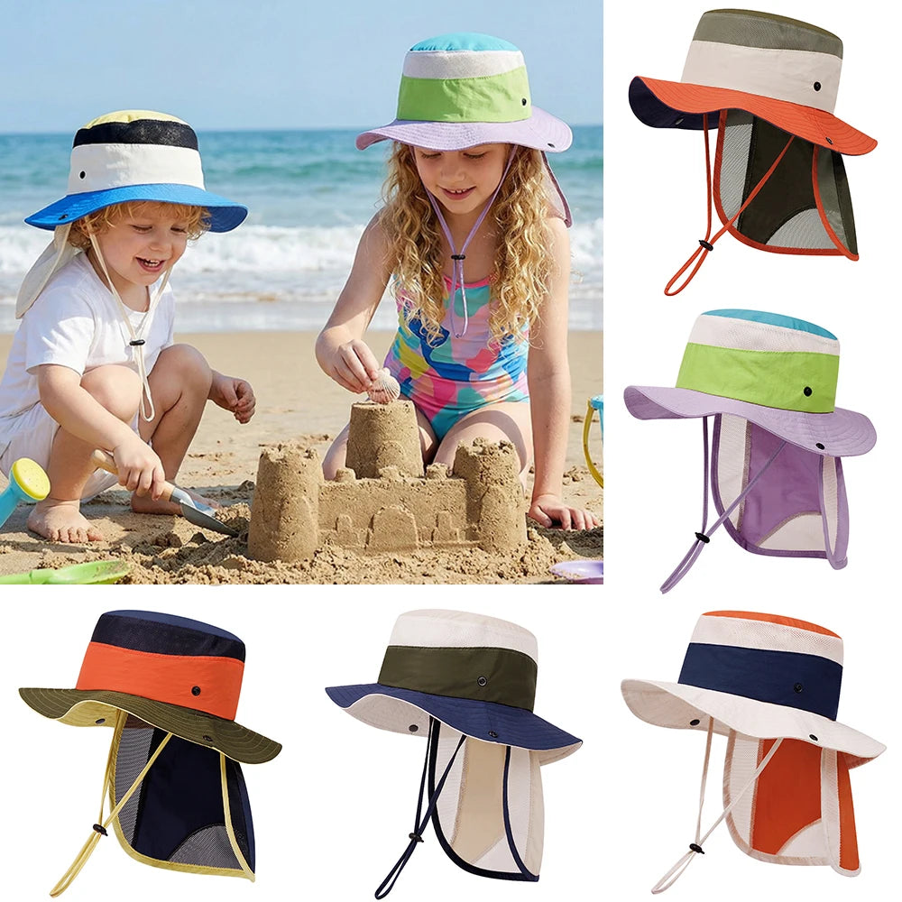 Children Summer Hat for Girls Boys Quick-dry Shawl Kids Bucket Hats Beach Travel Children Panama Kids Sun Cap 4-10Y