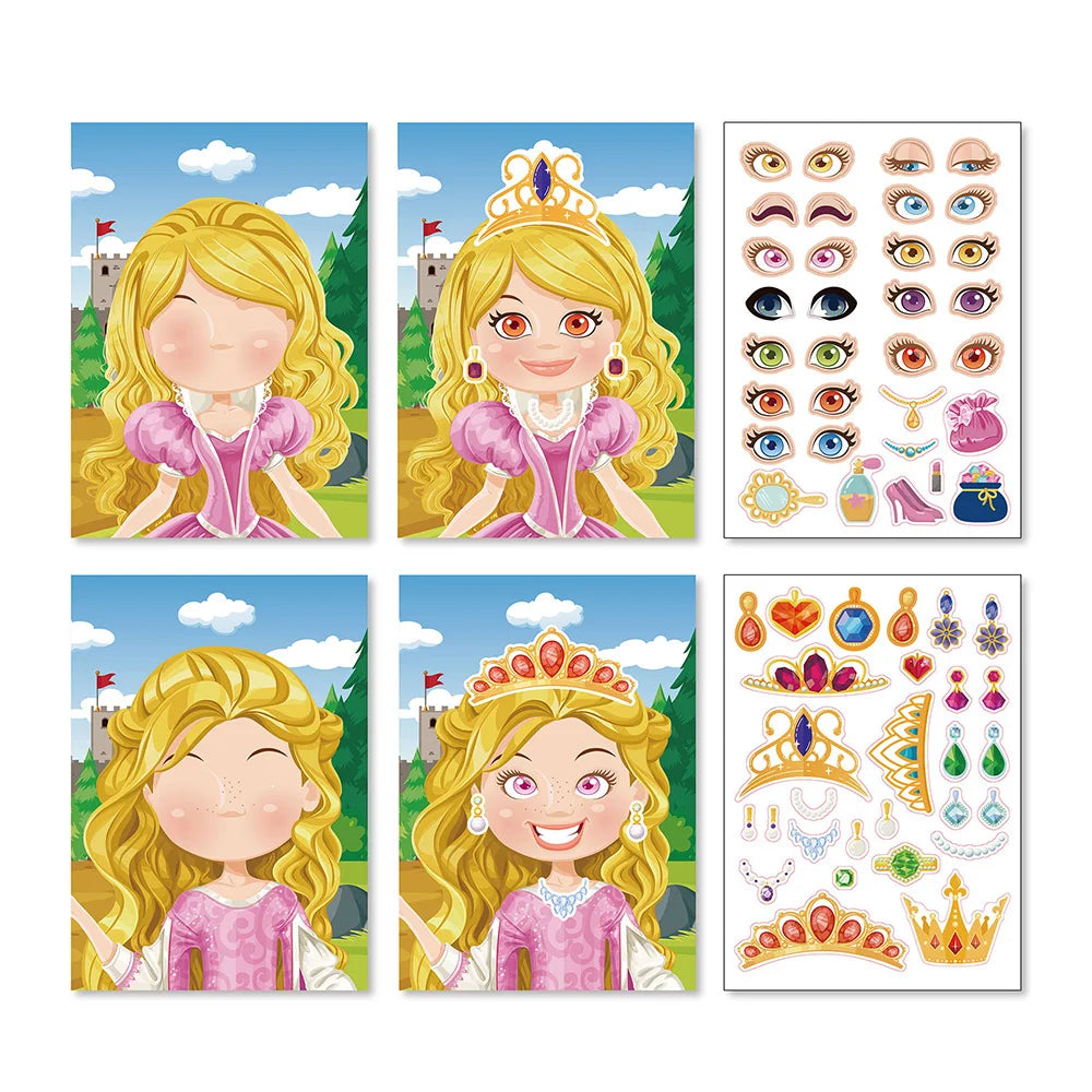 Make a Face DIY Animal Princess Dinosaur Jigsaw Stickers Kids Puzzle Games Funny Cartoon Educational Craft Stickers Toy For Baby