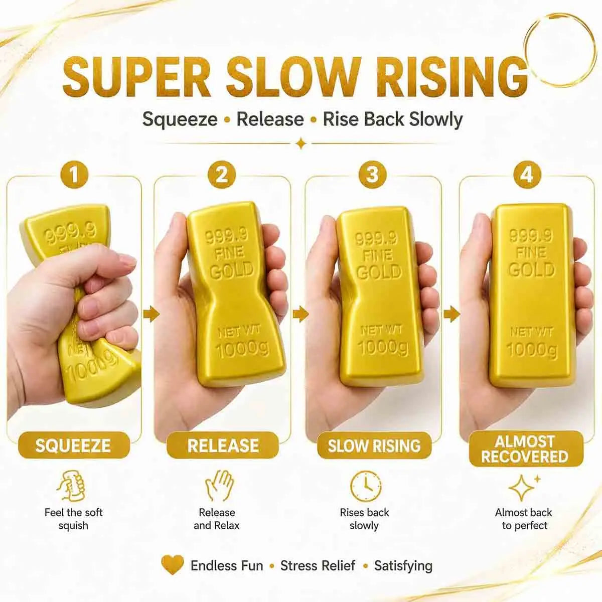Simulated Gold Brick Slow‑Rebound Stress Relief Tool, Realistic Squishy Gold Bar Shape, Sensory Pressure Release, Anti‑Anxiety,