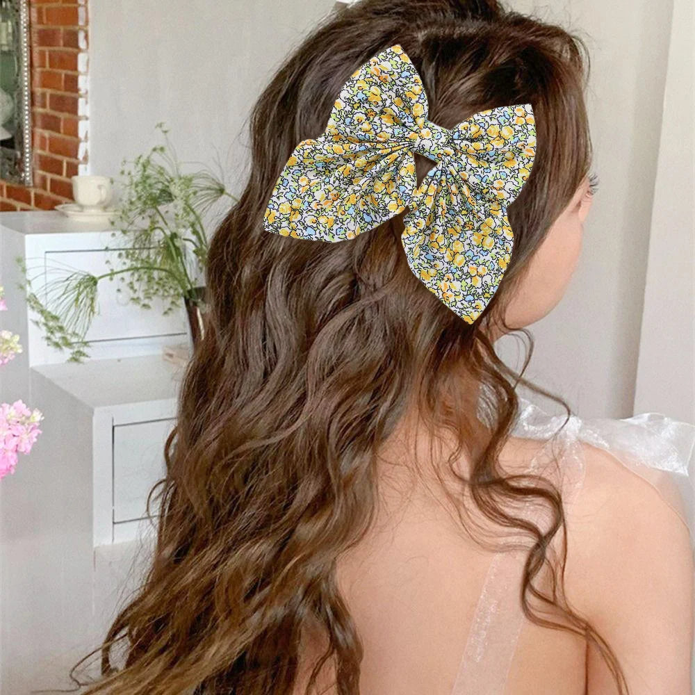 10Pcs Random bows hairgripes for women printe cheer up bowknot ribbon hairclips girls ponytail hair claw clips
