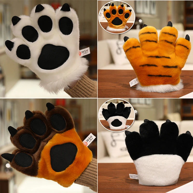25cm Animal Claws Gloves Soft Stuffed Plush Toys Dog Bear Tiger Paws Plush Gloves Cosplay Costume Photograpy Props Charm Gifts