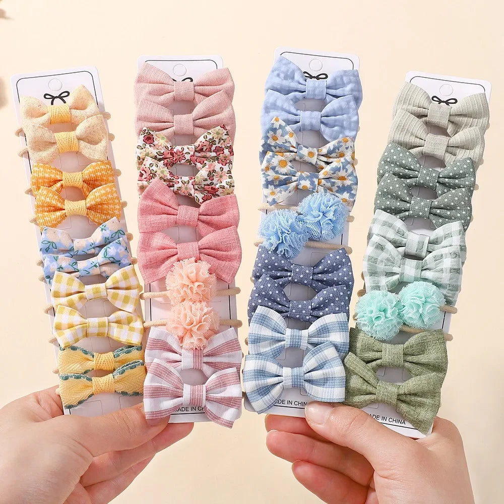 10Pcs Girls Fresh Bowknot Head Rope Sweet Printing Double Ponytail Hair Ties Bands Head Scrunchies Without Cardboard