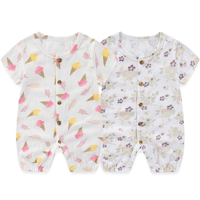 Fashion Cartoon 2-Piece Unisex Baby Rompers Short Sleeve 100 Percent Cotton Jumpsuit Style 2P