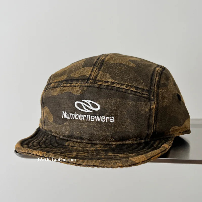 American Retro Washed Camouflage Tactical Short Brim  for Women Summer Workwear Short Brim Street Flip Brim Baseball Cap