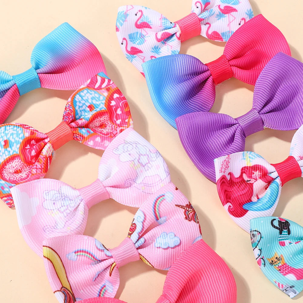 20Pcs cute baby bows hair clips for girls hair bangs lovely printing ribbon hairgripes kids casual party dress up headwear