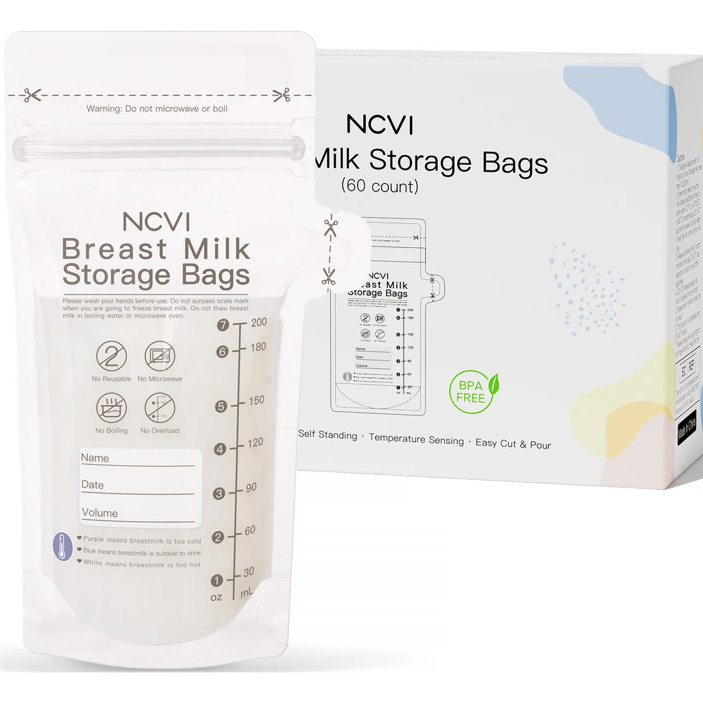 NCVI Breastmilk Storage Bags, 200ml Milk Freezer Bags for Breastfeeding,Preservation Bag, Temp-Sensing,Doubled-Sealed,BPA Free